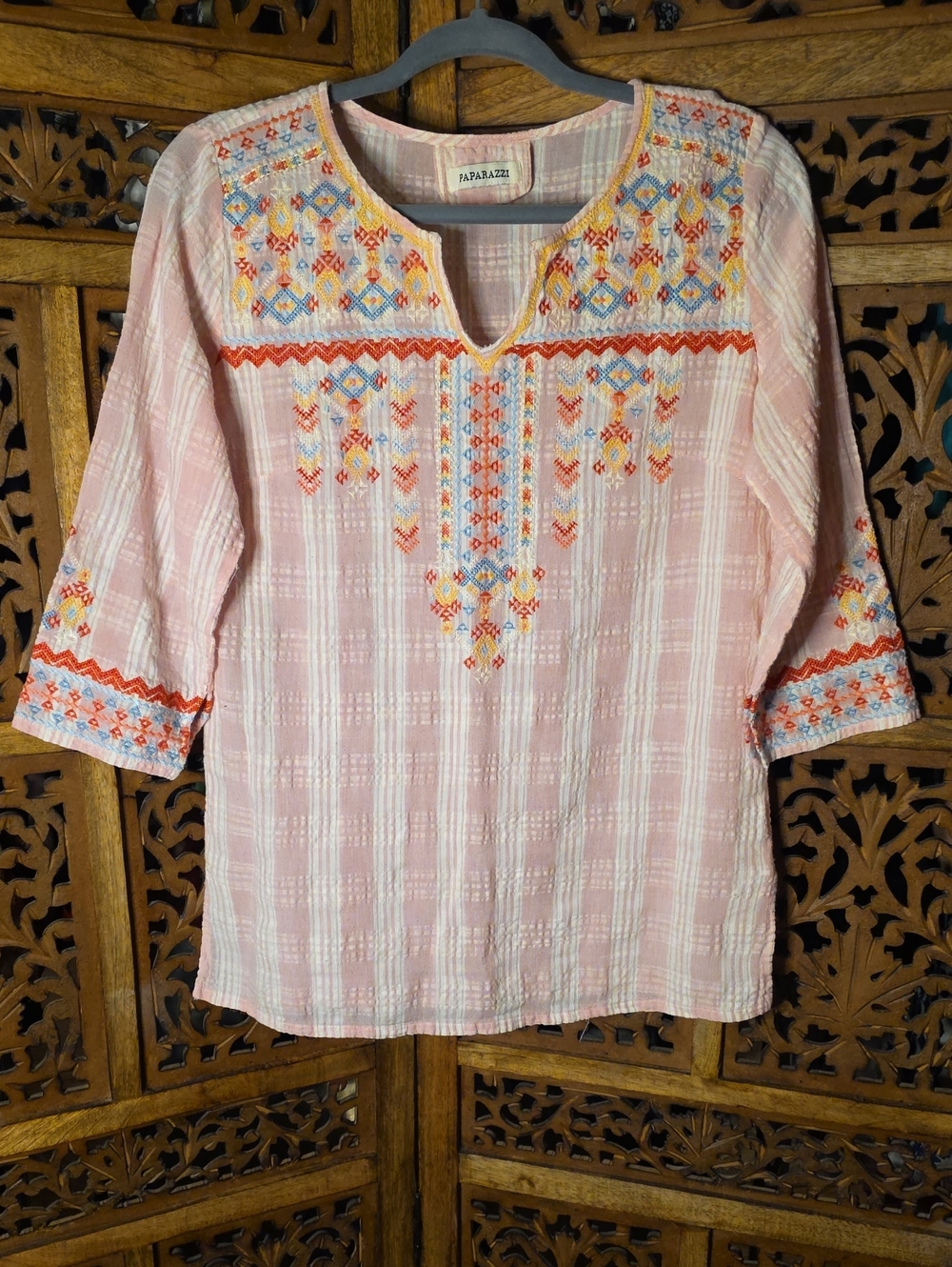 paparazzi Pink Embroidered Cotton Tunic Top